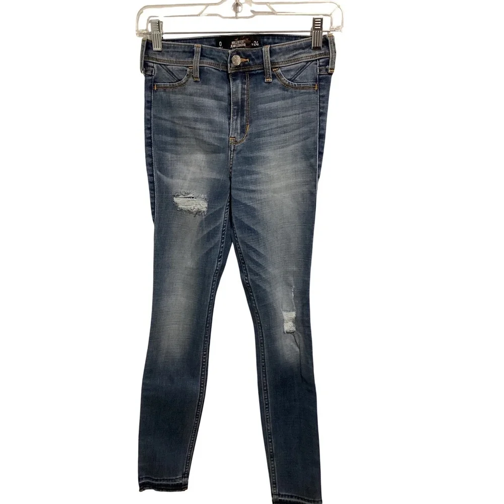 Hollister High Rise Jean Legging Women Size 0 Distressed Blue Denim‎